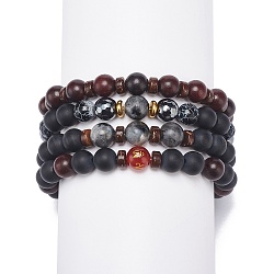 4Pcs 4 Style Natural Coconut & Wood & Mixed Gemstone Beaded Stretch Bracelets Set, Om Mani Padme Hum Stackable Yoga Bracelets for Women , Inner Diameter: 2~2-1/8 inch(5~5.5cm), 1Pc/style(BJEW-JB08835)