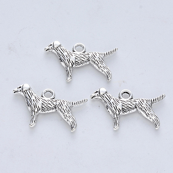 Tibetan Style Alloy Pendants, Cadmium Free & Nickel Free & Lead Free, Dog, Antique Silver, 14.5x23.5x2.8mm, Hole: 2mm, about 357pcs/500g