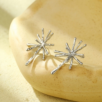 304 Stainless Steel Snowflake Stud Earrings for Women, Stainless Steel Color, 35.5x25.5mm