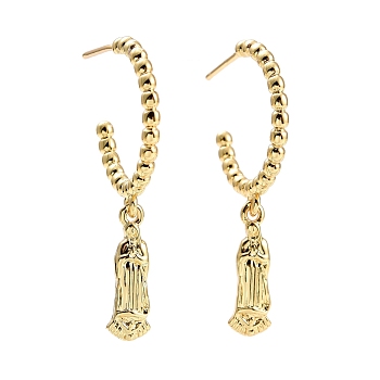 Cubic Zirconia Ear Studs, with Brass Findings, Long-Lasting Plated, Lead Free & Cadmium Free, Holy Virgin, Real 18K Gold Plated, 35.5x19mm, Pin: 0.7mm