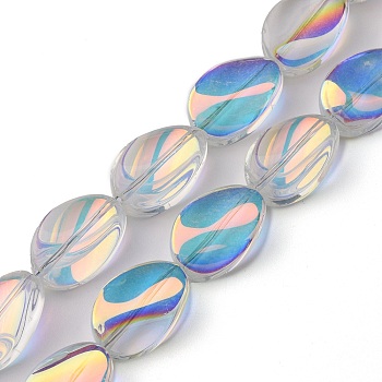 Transparent Electroplate Glass Bead Strands, AB Color Plated, Teardrop, Clear AB, 18.5x12.5x6mm, Hole: 1mm, about 40pcs/strand, 29.29 inch(74.4cm)