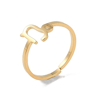 Real 18K Gold Plated 304 Stainless Steel Adjustable Finger Ring, Constellations Open Cuff Rings for Women, Capricorn, Adjustable, Surface: 6.5~9x6.5~12mm