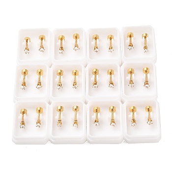 Heart Glass Ear Fake Plugs, 304 Stainless Steel Piercing Stud Screw Earrings for Women, Golden, Clear, 3.5x3mm, Pin: 1mm