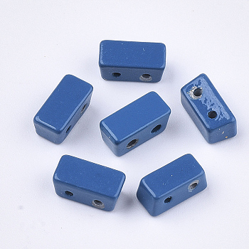 Spray Painted Alloy Multi-Strand Links, For Tile Elastic Bracelets Making, Trapezoid, Steel Blue, 8x4x4mm, Hole: 1mm