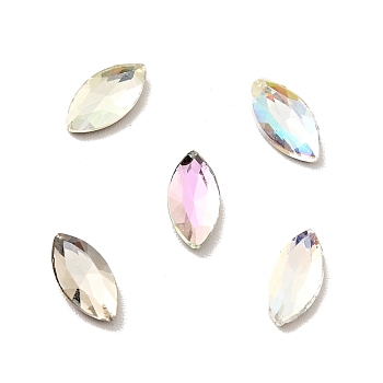 K9 Glass Rhinestone Cabochons, Flat Back & Back Plated, Faceted, Horse Eye, Mixed Color, 8x4x2mm