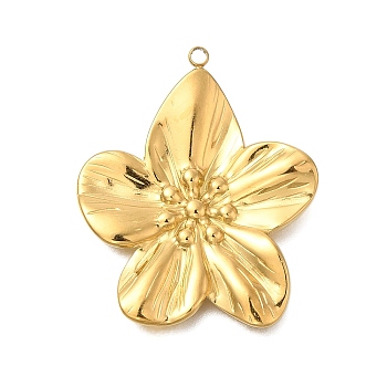 PVD Vacuum Plating 201 Stainless Steel Pendants, Flower Charm, Real 18K Gold Plated, 32x27x3mm, Hole: 1.5mm