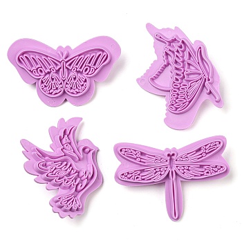 Plastic Cookie Cutters, Baking Tools, Butterfly/Brid/Dragonfly, Violet, 40~68x52~68x15mm, Inner Diameter: 28~51x38~63mm, 4pcs/set