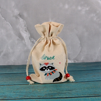 Printed Rectangle Cotton Storage Bags, Drawstring Pouches Packaging Bag, Red Panda, 23x15cm