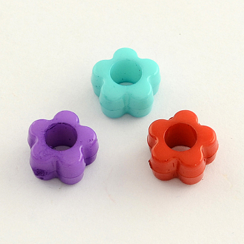 Opaque Acrylic European Beads, Large Hole Flower Beads, Mixed Color, 11x6mm, Hole: 5mm, about 1440pcs/500g