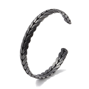 316 Surgical Stainless Steel Leaf Open Cuff Bangles for Women, Antique Silver, Inner Diameter: 2-1/8 inch(5.5cm)
