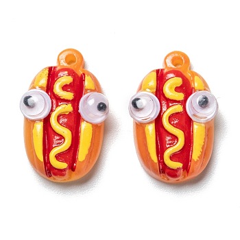 Opaque Resin Cabochons, Imitation Food, Hot Dog with Eye, Dark Orange, 21x13x8mm, Hole: 1.5mm