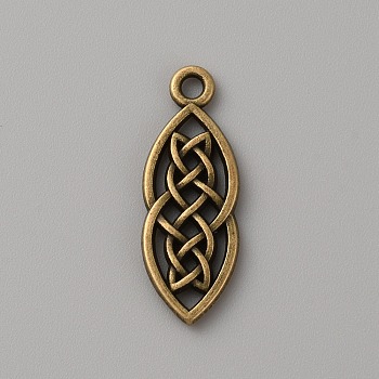 Alloy Pendants, Irish Knot Charm, Antique Bronze, 26x9.5x2mm, Hole: 1.8mm