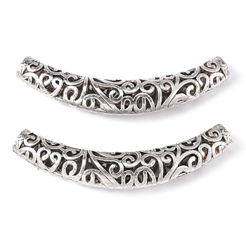 Tibetan Style Alloy Hollow Beads, Curved Tube Noodle Beads, Curved Tube, Cadmium Free & Lead Free, Antique Silver,  64x12x9.5mm, Hole: 5.5mm