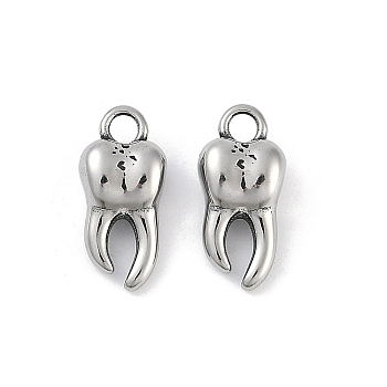 316 Surgical Stainless Steel Pendants, Tooth Charm, Antique Silver, 17x8x6mm, Hole: 2.3mm