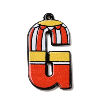 Circus Theme Printed Acrylic Pendants, Letter A~Z, Letter.G, 32.5~36x9~30.5x2~2.5mm, Hole: 0.7~1.6mm