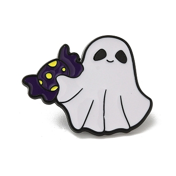 Halloween Enamel Pins, Black Alloy Brooches, Ghost, 24x31x1mm