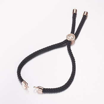 Nylon Twisted Cord Bracelet Making, Slider Bracelet Making, with Brass Findings, Tree of Life, Black, Rose Gold, 8-5/8 inch(220mm), 3mm, Hole: 2mm