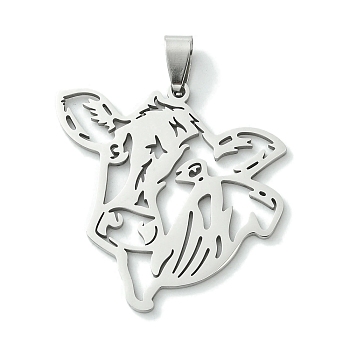 201 Stainless Steel Pendants, Laser Cut, Stainless Steel Color, Cattle, 38x38.5x1.5mm, Hole: 8x4mm