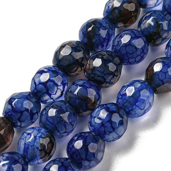 Natural Agate Beads Strands, Dyed & Heated, Round, Faceted, Dark Blue, 6mm, Hole: 1mm, about 62pcs/strand, 14.37~14.76 inch(36.5~37.5cm)