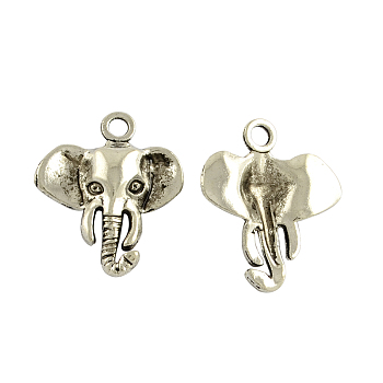 Tibetan Style Alloy Elephant Pendants, Cadmium Free & Lead Free, Antique Silver, 25x21x4mm, Hole: 2.5mm