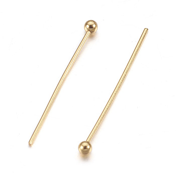 304 Stainless Steel Ball Head Pins, Real 24K Gold Plated, 22x0.6mm, 22 Gauge, Head: 2mm
