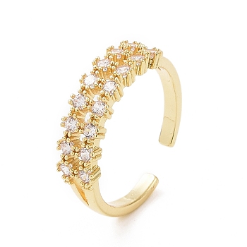Clear Cubic Zirconia Open Cuff Ring, Brass Jewelry for Women, Golden, Inner Diameter: 16mm