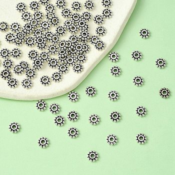 Tibetan Style Alloy Spacer Beads, Granulated Beads, Lead Free and Cadmium Free, Flower, Antique Silver, 6.5mm, Hole: 2mm