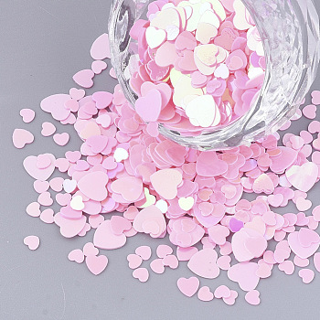 Ornament Accessories, PVC Plastic Paillette/Sequins Beads, Heart, Pearl Pink, 3~5.5x3~5.5x0.4mm