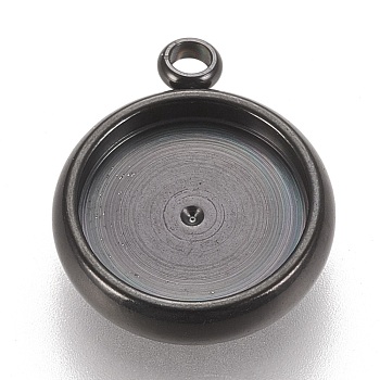 304 Stainless Steel Pendant Cabochon Settings, Lace Edge Bezel Cups, Flat Round, Electrophoresis Black, Tray: 10mm, 15x12.5x3mm, Hole: 1.8mm