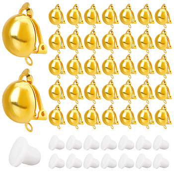 40Pcs Brass Clip-on Earring Findings, with Loops & 40Pcs Plastic Clip on Earring Pads, Golden, 20x13mm, Hole: 3mm