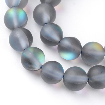 Synthetic Moonstone Beads Strands, Holographic Beads, Dyed, Frosted, Round, Gray, 8mm, Hole: 1mm, about 45~47pcs/strand, 14~15 inch