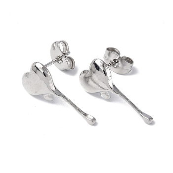 304 Stainless Steel Melting Heart Stud Earrings for Women, Stainless Steel Color, 18x9mm, Pin: 0.7mm