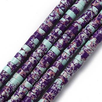 Synthetic Imperial Jasper Beads Strands, Dyed, Flat Round/Disc, Heishi Beads, Purple, 8x4mm, Hole: 1.2mm, about 86pcs/strand, 15.16 inch(38.5cm)