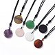 Natural Gemstone Flat Round with Flower of Life Pendant Necklace with Nylon Cord for Women(NJEW-P274-02)-1