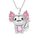 Alloy Pink Enamel Animal Axolotl Pendant Necklaces for Women, with Light Rose Rhinestone, Platinum, 17.72 inch(45cm)(FS-WGED7AD-02)