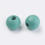 Natural Wood European Beads, Dyed, Round, Dark Cyan, 12x11mm, Hole: 4mm, about 960pcs/500g(WOOD-Q030-61D)
