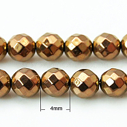 Non-magnetic Synthetic Hematite Beads Strands, Faceted, Round, Red Copper Plated, 4mm, about 99pcs/strand, 15.7 inch(X-G-G092-4mm)
