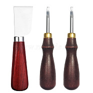Leather Crafting Tools Set, with Leather Skiving Knife & Edge Beveler, for Sewing Leather Craft Making, Coconut Brown, 3pcs/set(PURS-PW0003-002A)
