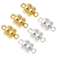 10 Sets 2 Colors Brass Magnetic Clasps, for Jewelry Making, Flat Round, Golden & Silver, 12.5x7mm, Hole: 1.6mm, 5 sets/color(KK-CJ0001-90)
