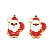 Ion Plating(IP) 304 Stainless Steel Pendants, Christmas Theme Enamel Charms, Golden, Santa Claus, 16.5x12x1.5mm, Hole: 1mm(STAS-S140-01C)