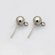 Non-Tarnish 304 Stainless Steel Stud Earring Findings, with Loop, Earring Posts, Stainless Steel Color, 17x9x6mm, Hole: 1mm, Pin: 0.4mm(STAS-N019-19-6mm)