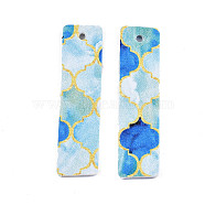 Imitation Leather Big Pendants, Rectangle with Floral Pattern, Light Cyan, 60x15x2mm, Hole: 2mm(FIND-T062-007C)