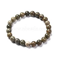 Natural Silver Leaf Jasper Round Beads Stretch Bracelet for Men Women, Bead: 8~8.5mm, Inner Diameter: 2-1/4 inch(5.7cm)(BJEW-JB06824-02)