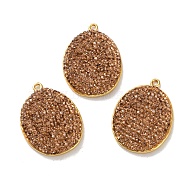 Long-Lasting Plated Brass Pave Rhinestone Pendants, Oval Charms, Topaz, 30.5x22.5x4mm, Hole: 1.8mm(KK-K362-08G-02)