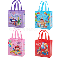 8Pcs 4 Styles Non-Woven Fabric Reusable Folding Gift Bags with Handle, Portable Shopping Bag for Gift Wrapping, Rectangle, Birthday Themed Pattern, 43cm, Unfold: 37.5cm, Bag: 22.5x21x11cm, 2pcs/style(ABAG-GF0001-19D)