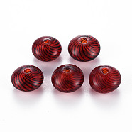 Transparent Handmade Blown Glass Globe Beads, Stripe Pattern, Flat Round, FireBrick, 15.5~17.5x10~12mm, Hole: 1~2mm(GLAA-T012-19A)