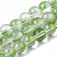 Transparent Spray Painted Glass Bead Strands, with Golden Foil, Round, Lime Green, 6~7mm, Hole: 1.2~1.5mm, about 65~67pcs/Strand, 14.76 inch~15.12 inch(37.5~38.4cm)(GLAA-N035-03B-B02)