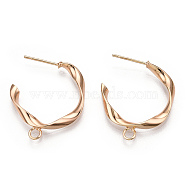 Brass Stud Earring Findings, Half Hoop Earrings, with Loop, Nickel Free, Real 18K Gold Plated, 24.5x22.5x3mm, Hole: 2mm, Pin: 0.8mm(KK-N186-46G)