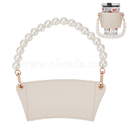PU Leather Heat Resistant Reusable Cup Sleeve, with Removable Acrylic Imitation Pearl Bead Handle Chain, Floral White, Finished Product: 224x165x3~16mm(AJEW-WH0326-38C)