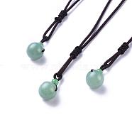Natural Green Aventurine Pendant Necklaces, with Nylon Cord, Round, 27.55 inch(70cm)(NJEW-P241-A08)
